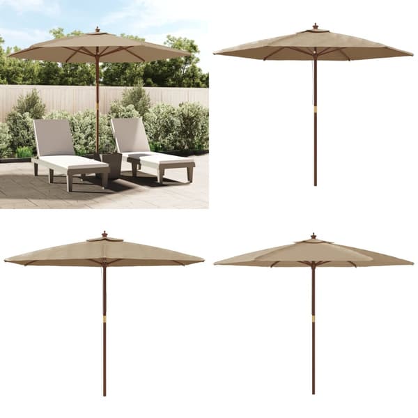 Parasoll med trästång 299x240 cm taupe - Trädgårdsparasoll - Parasoll - Home & Living