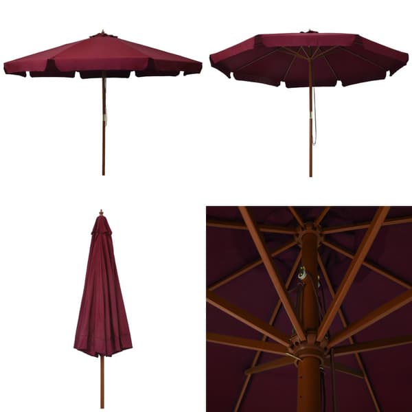 Udendørs parasol med træstang 330 cm bordeauxfarvet - Parasol - Parasoller - Home & Living
