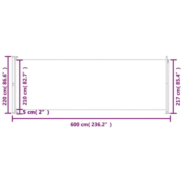 Sisäänvedettävä terassin sivumarkiisi 220x600 cm kerma - Sivumarkiisi - Sivumarkiisit - Home & Living