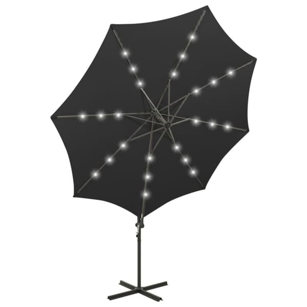 Riippuva aurinkovarjo tangolla ja LED-valoilla musta 300 cm - Päivänvarjo - Päivänvarjot Aurinkovarjo - Home & Living
