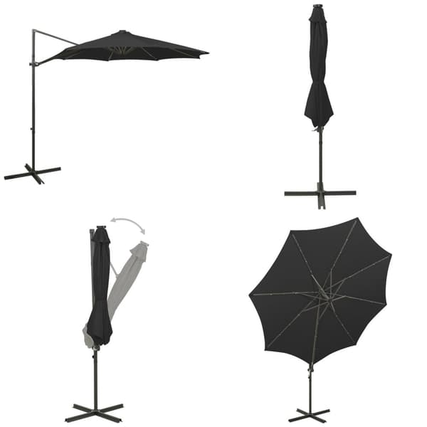 Riippuva aurinkovarjo tangolla ja LED-valoilla musta 300 cm - Päivänvarjo - Päivänvarjot Aurinkovarjo - Home & Living