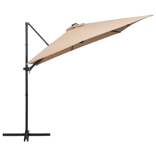Aurinkovarjo LED-valoilla teräspylväs 250x250 cm ruskeanharmaa - Päivänvarjo - Päivänvarjot Aurinkovarjo - Home & Living