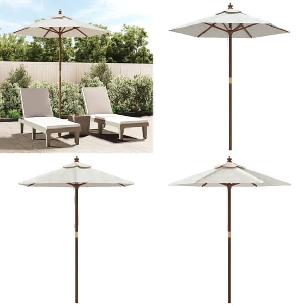 Parasoll med trästång 196x231 cm sandvit - Trädgårdsparasoll - Parasoll - Home & Living