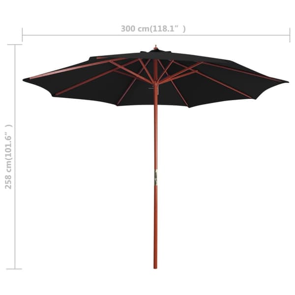 Parasoll med trästång 300x258 cm svart - Parasoll - Parasol - Home & Living