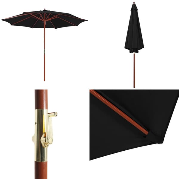 Parasoll med trästång 300x258 cm svart - Parasoll - Parasol - Home & Living