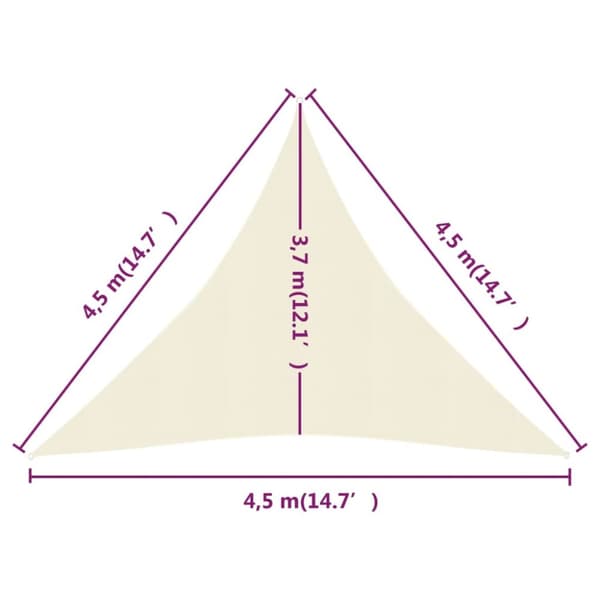 Solsejl 4,5x4,5x4,5 m 160 g/m² HDPE cremefarvet - Solsejl - Læsejl - Home & Living