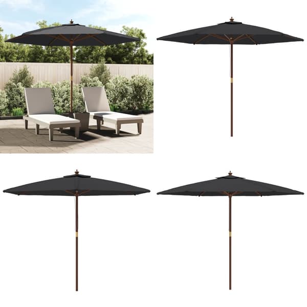 Parasoll med trästång 299x240 svart - Trädgårdsparasoll - Parasoll - Home & Living