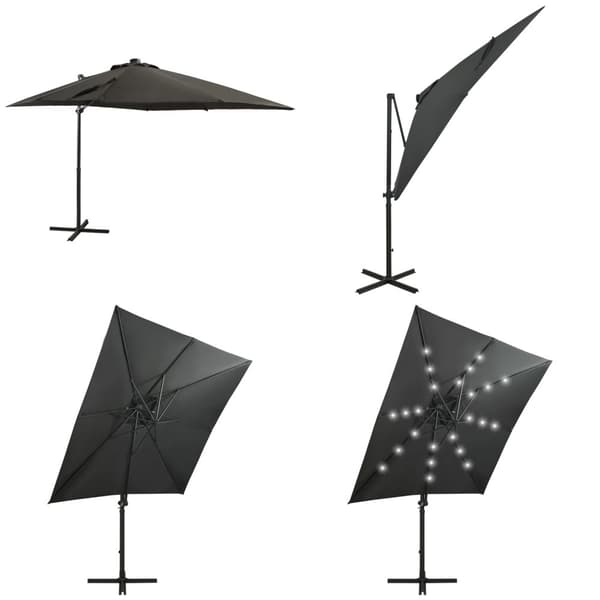 Hængeparasol med stang + LED-lys 250 cm antracitgrå - Parasol - Parasoller - Home & Living