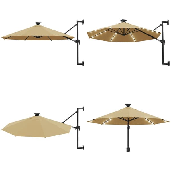 Væghængt parasol med LED metalstang 300 cm gråbrun - Parasol - Parasoller - Home & Living