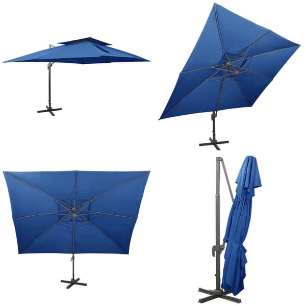 Hængeparasol med dobbelt top 400x300 cm azurblå - Parasol - Parasoller - Home & Living