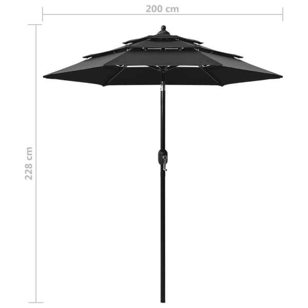 Parasol med aluminiumsstang i 3 niveauer 2 m sort - Parasol - Parasoller - Home & Living