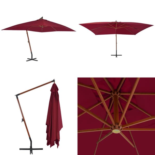 Hængeparasol med træstang 400x300 cm bordeaux - Hængeparasol - Hængeparasoller - Home & Living