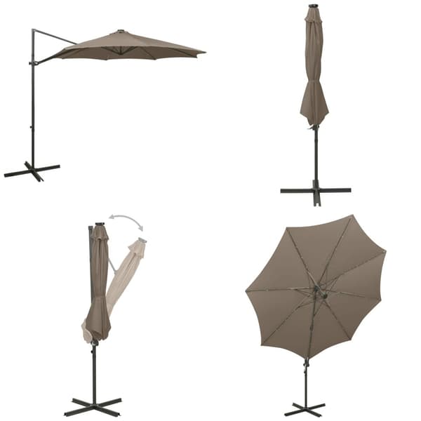 Riippuva aurinkovarjo tangolla ja LED-valoilla ruskeanh. 300 cm - Päivänvarjo - Päivänvarjot Aurinkovarjo - Home & Living