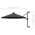Miniatyrbillede 10 af 11: Væghængt parasol med LED metalstang 300 cm antracitgrå - Parasol - Parasoller - Home & Living