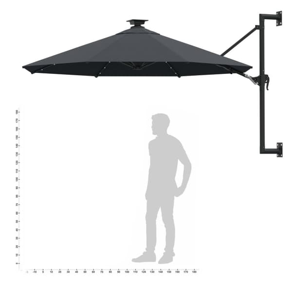 Væghængt parasol med LED metalstang 300 cm antracitgrå - Parasol - Parasoller - Home & Living