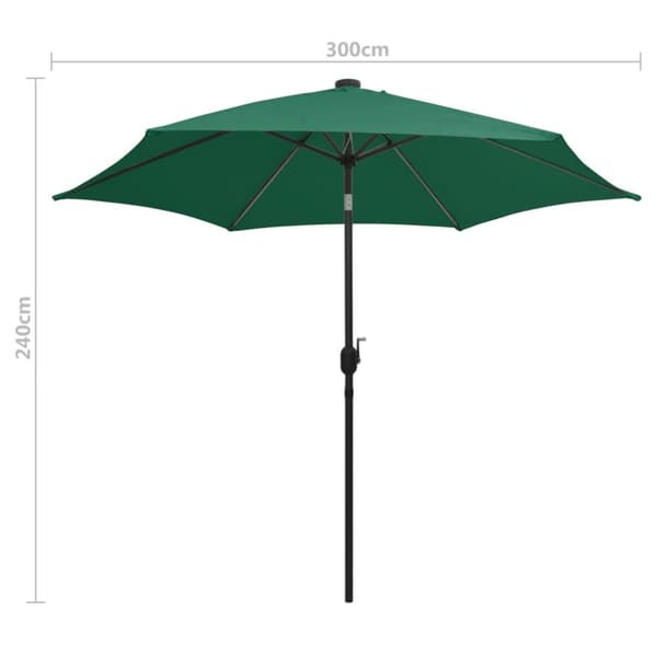 Aurinkovarjo LED-valot alumiinitolpalla 300 cm vihreä