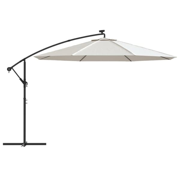 hængeparasol med LED-lys og metalstang 350 cm sandfarvet