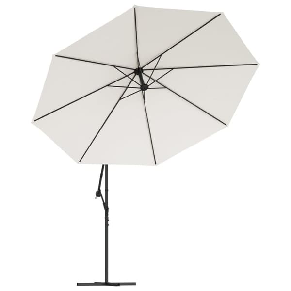 hængeparasol med LED-lys og metalstang 350 cm sandfarvet