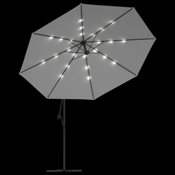 hængeparasol med LED-lys og metalstang 350 cm sandfarvet