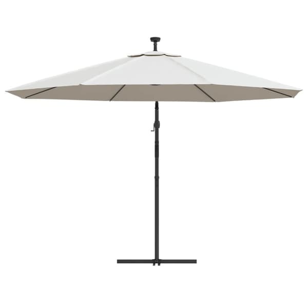 hængeparasol med LED-lys og metalstang 350 cm sandfarvet