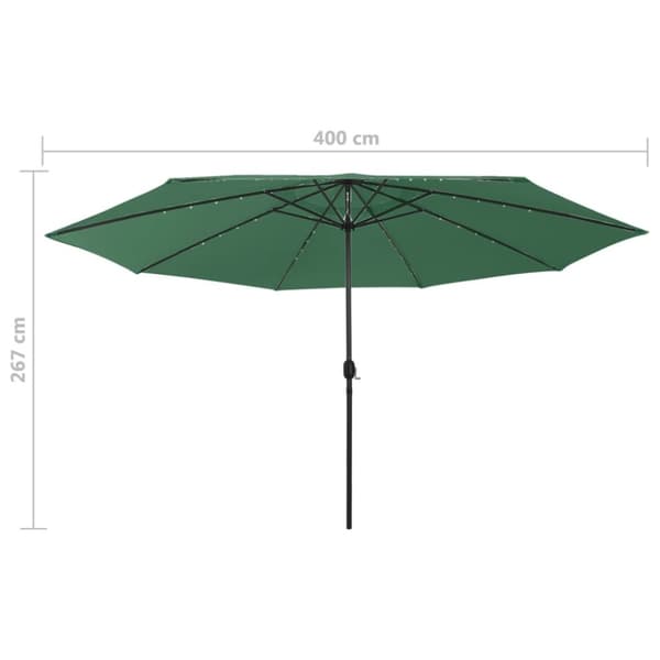 Aurinkovarjo LED-valot ja metallitanko 400 cm vihreä
