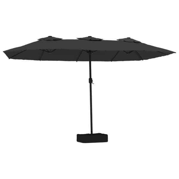 parasol med dobbelt parasoldug og LED-lys 449x245 cm sort