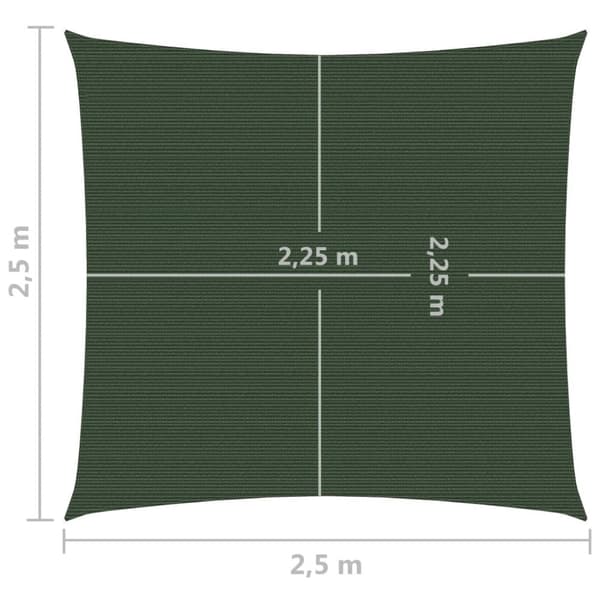 solsejl 2,5x2,5 m 160 g/m² HDPE mørkegrøn