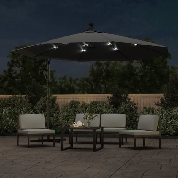 Aurinkovarjo cantilever LED ja metallitolppa 350 cm antrasiitti
