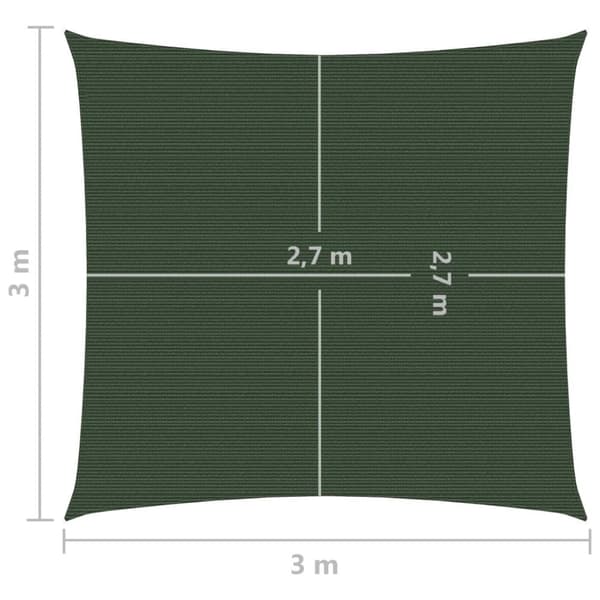 solsejl 3x3 m 160 g/m² HDPE mørkegrøn