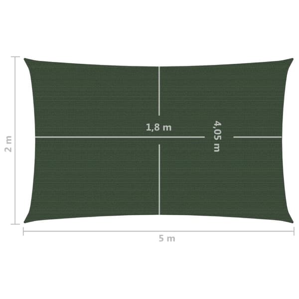 solsejl 2x5 m 160 g/m² HDPE mørkegrøn