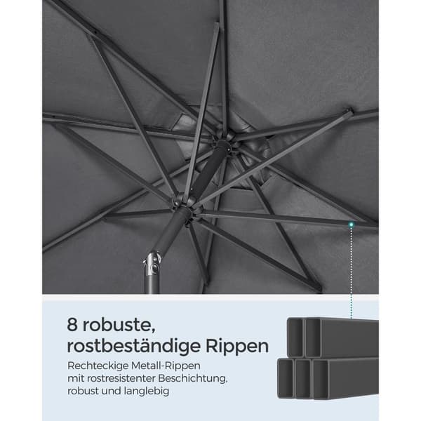 Rootzin harmaa metallipylvään sateenvarjo - aurinkovarjo ulkokäyttöön - Market sateenvarjo - Tukeva rakenne - UV-suoja - Helppo koota - 38 mm x 246 cm