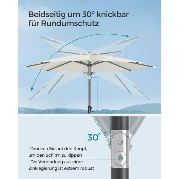 Rootz Beige Metal Paraply Parasol - Solskærm - Udendørs paraply - 180 g polyesterstof - 340 cm kurve - 327,5 cm Diameter - 38 mm stang - 246 cm Højde