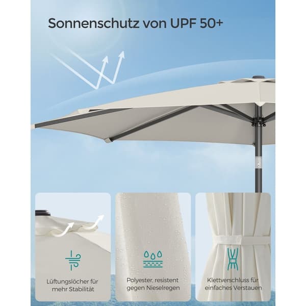 Rootz Beige Metal Paraply Parasol - Solskærm - Udendørs paraply - 180 g polyesterstof - 340 cm kurve - 327,5 cm Diameter - 38 mm stang - 246 cm Højde