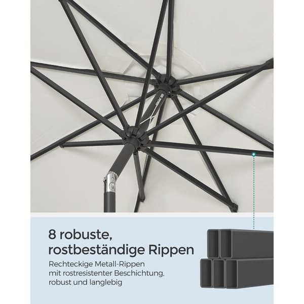 Rootz Beige Metal Paraply Parasol - Solskærm - Udendørs paraply - 180 g polyesterstof - 340 cm kurve - 327,5 cm Diameter - 38 mm stang - 246 cm Højde