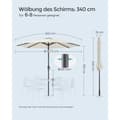 Miniatyrbillede 7 af 7: Rootz Beige Metal Paraply Parasol - Solskærm - Udendørs paraply - 180 g polyesterstof - 340 cm kurve - 327,5 cm Diameter - 38 mm stang - 246 cm Højde