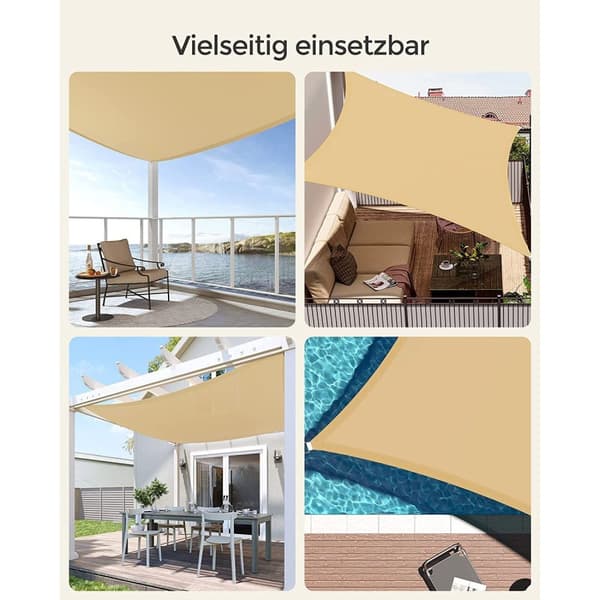 Rootz Sandy Yellow Shade Sail - Solskydd - UV-skydd - Utomhustak - 160 g/m2 polyestertyg - Ring i rostfritt stål - 2m x 3m - Lättvikt 1kg - Inkluderar
