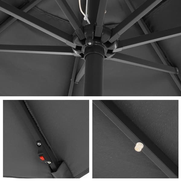 Rootz Solar LED uteplatsparaply - Utomhusparasoll - Solskydd - Romantisk belysning - UV-skydd - 2,7 m diameter - Grå - Metallstång - 180 g/m² Polyeste