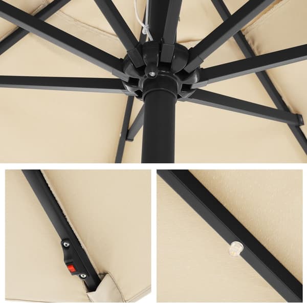 Rootz 2,7 m LED-belyst uteplatsparaply - Utomhusparasoll - Solskydd - Romantisk atmosfär - UV-skydd - 180 g/m² polyestertyg - 270 cm x 270 cm x 73,5 c