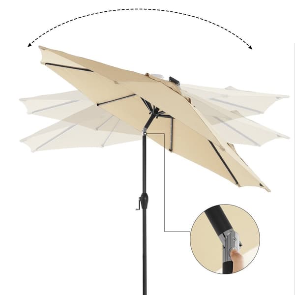 Rootz 2,7 m LED-belyst uteplatsparaply - Utomhusparasoll - Solskydd - Romantisk atmosfär - UV-skydd - 180 g/m² polyestertyg - 270 cm x 270 cm x 73,5 c