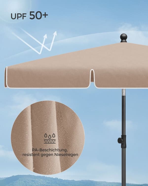 Rootz Taupe stålram Parasoll - Parasoll - Utomhusskärm - Polyestertyg - Justerbar höjd - 230 cm x 150 cm - Lättvikt - Bärbar - 175-245 cm upprätt mått