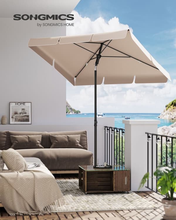 Rootz Taupe stålram Parasoll - Parasoll - Utomhusskärm - Polyestertyg - Justerbar höjd - 230 cm x 150 cm - Lättvikt - Bärbar - 175-245 cm upprätt mått