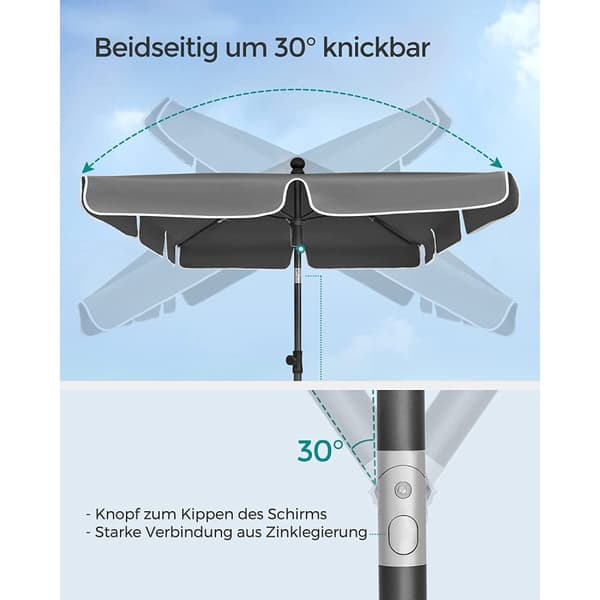 Rootz Grey teräsrunkoinen aurinkovarjo - Aurinkovarjo - Ulkovarjostin - 160g/m2 Polyesterikangas - Säädettävä korkeus - 230cm x 150cm - 175-245cm - 28