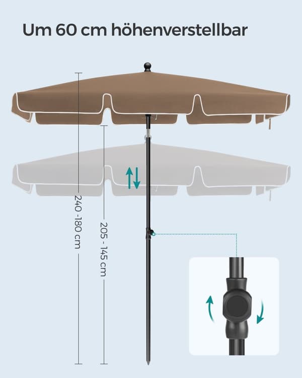 Rootz uteplatsparaply - Solskydd - Solskydd - Stålram - Polyestertyg - 200 cm x 125 cm - Justerbar höjd - Lättvikt - Valnötsbrun - 2,9 kg