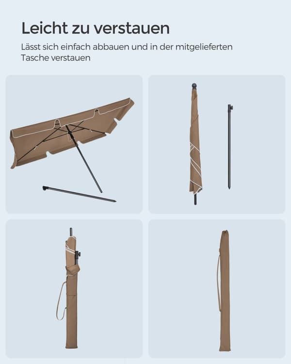 Rootz uteplatsparaply - Solskydd - Solskydd - Stålram - Polyestertyg - 200 cm x 125 cm - Justerbar höjd - Lättvikt - Valnötsbrun - 2,9 kg