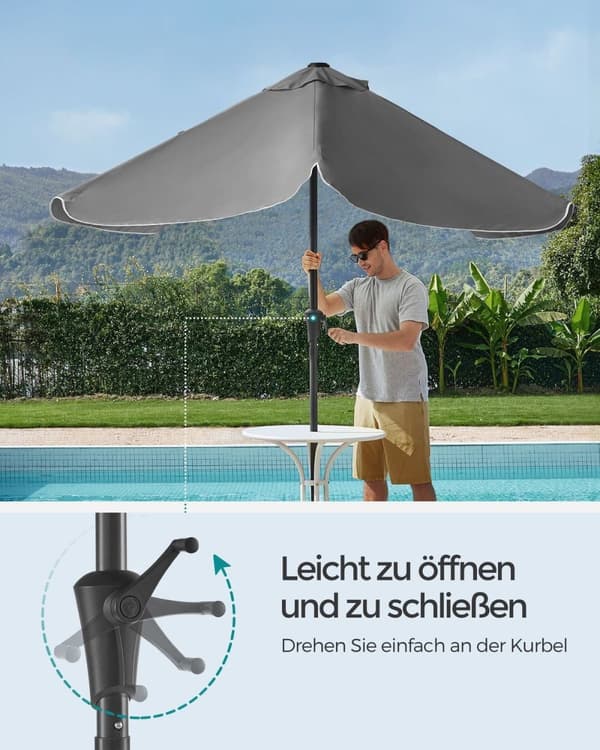Rootz Grå Stålramme Parasol - Solskærm - Udendørs paraply - 180g/m2 polyesterstof - UV-beskyttelse - Nem montering - 200 cm x 150 cm x 220 cm