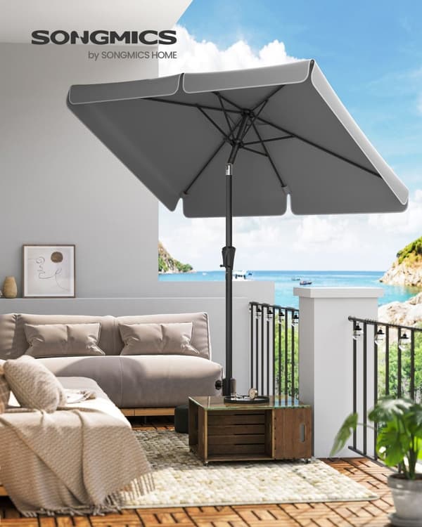 Rootz Grå Stålramme Parasol - Solskærm - Udendørs paraply - 180g/m2 polyesterstof - UV-beskyttelse - Nem montering - 200 cm x 150 cm x 220 cm