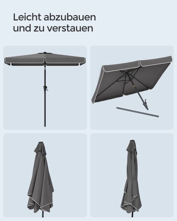 Rootz Grå Stålram Parasoll - Utomhusparaply - Solskydd - Polyestertyg - UV-skydd - Enkel montering - 300cm x 200cm x 240cm