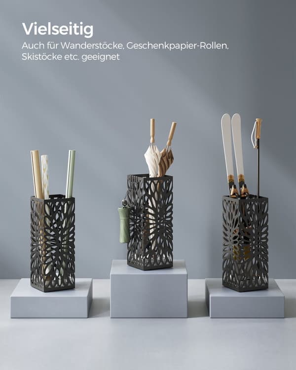 Rootz paraplystativ med vandopsamlingsbakke - Sort strandparaplyholder - Stålplastkonstruktion - Let og bærbar - 15,5 cm x 15,5 cm x 41 cm