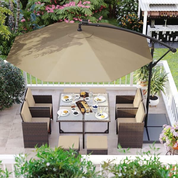 Rootz Solar Parasol - Terrasseparaply - Udendørs solsejl - Pulverlakeret metalstang - 180g/m2 polyesterstof - 3m Diameter - 2,45m Højde - Taupe - 14,1