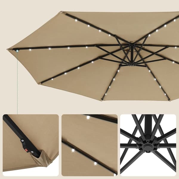 Rootz Solar Parasol - Terrasseparaply - Udendørs solsejl - Pulverlakeret metalstang - 180g/m2 polyesterstof - 3m Diameter - 2,45m Højde - Taupe - 14,1